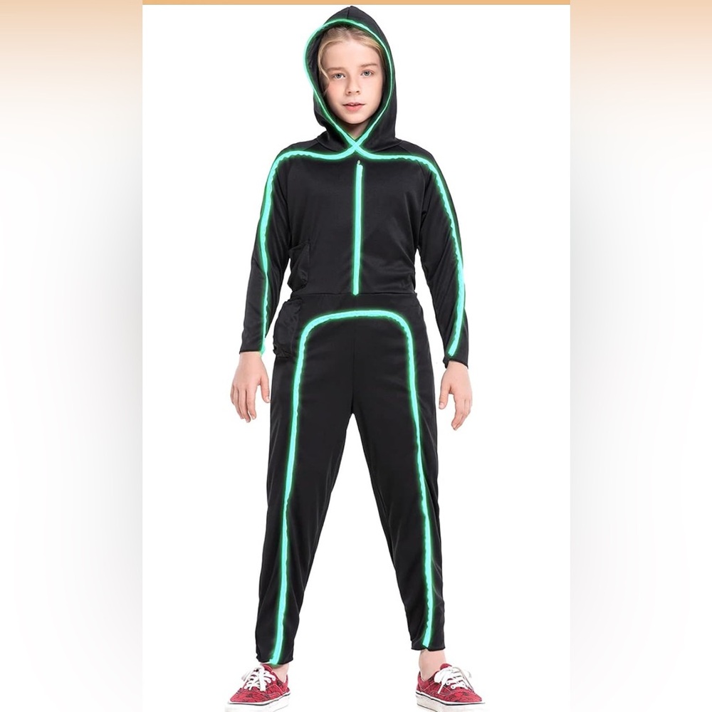 Black Hooded Tracksuit with Green Accents